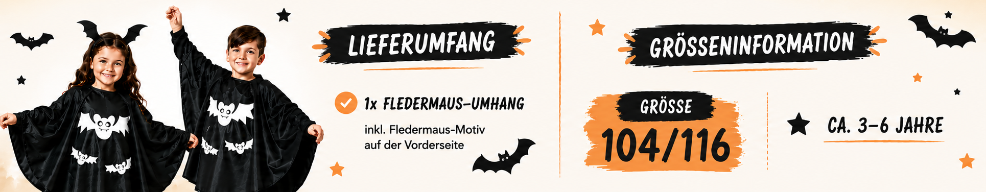 Lieferumfang und Gr&ouml;&szlig;eninformation zum Fledermaus-Cape in Gr&ouml;&szlig;e 104/116