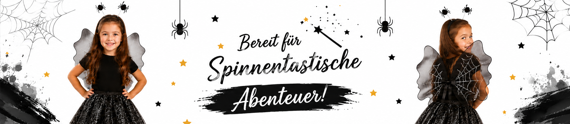 M&auml;dchen mit Spinnen-Kost&uuml;m-Set aus T&uuml;llrock, Fl&uuml;geln und Haarreif