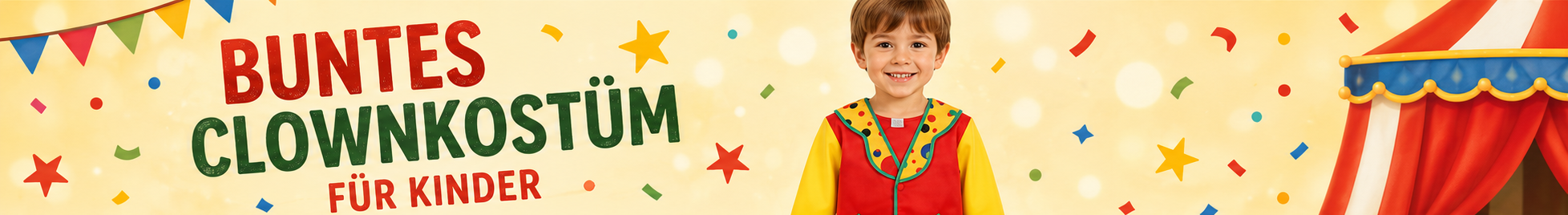 Buntes Clownkostüm für Kinder mit frackähnlichem Oberteil und gestreifter Hose