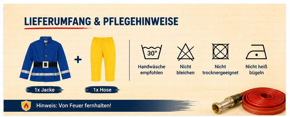 Lieferumfang und Pflegehinweise Feuerwehr Kinderkostüm