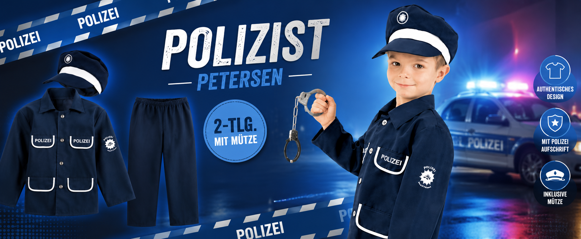 Kinderkostüm Polizist Petersen mit authentischem Polizei-Look