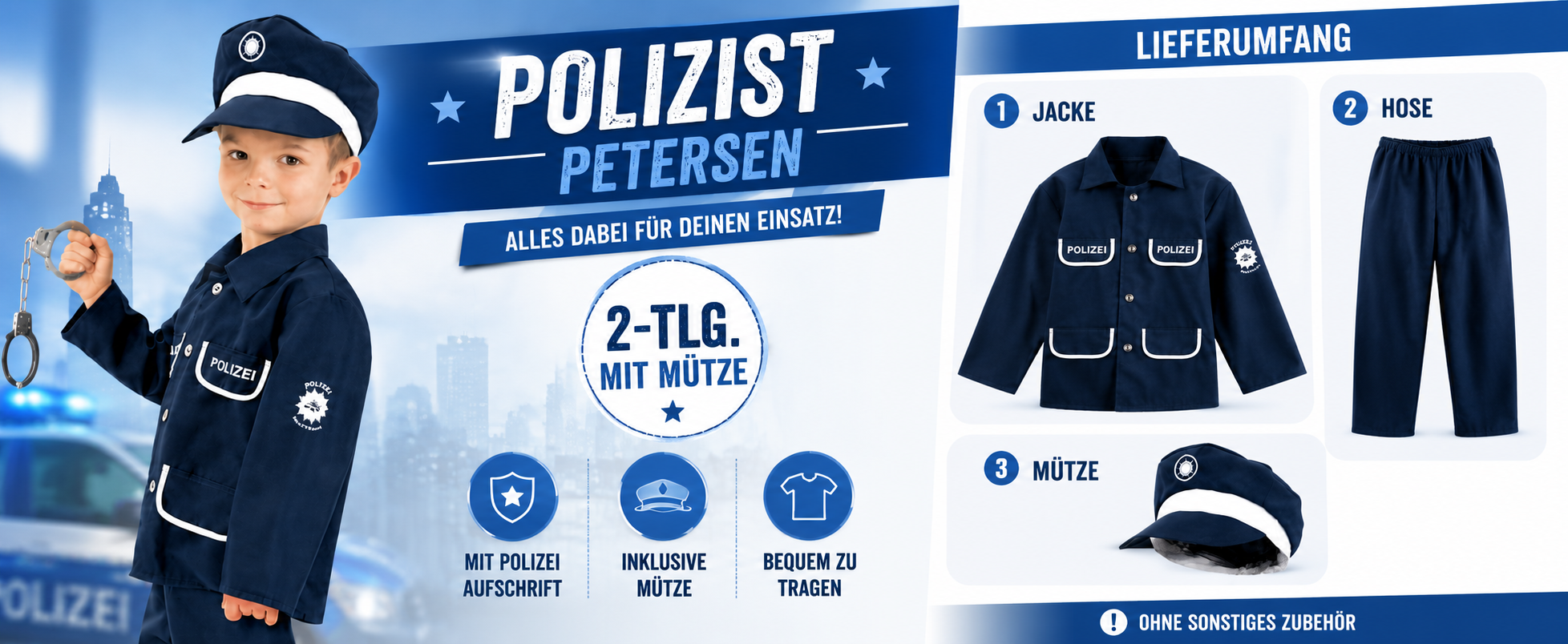 Lieferumfang Kinderkostüm Polizist Petersen