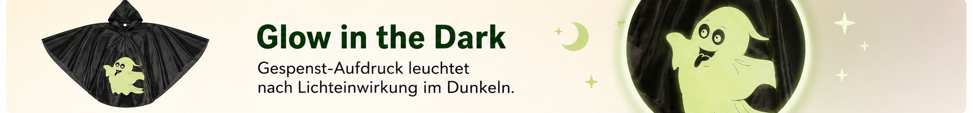 Schwarzes Kinder-Geister-Cape mit leuchtendem Glow-in-the-Dark-Gespenst