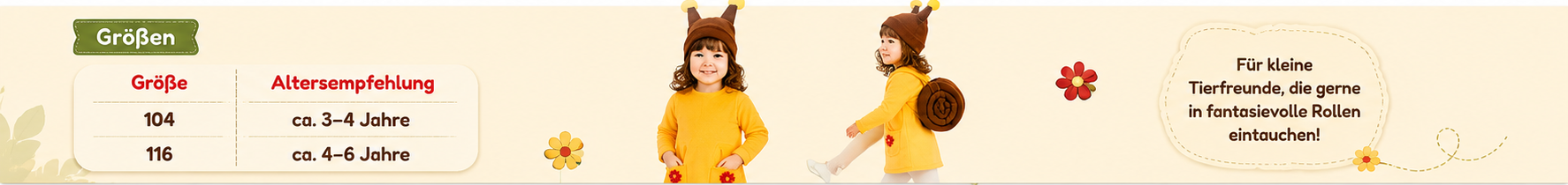 Größenübersicht Schneckenkostüm für Kinder