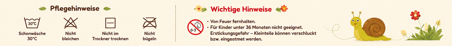 Pflegehinweise und Sicherheit Schneckenkostüm Kinder