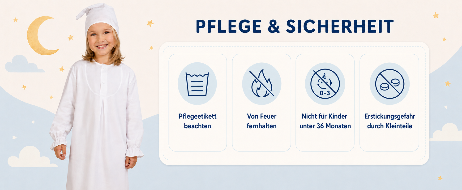 Pflege- und Sicherheitshinweise zum Kinder-Nachthemd-Kostüm
