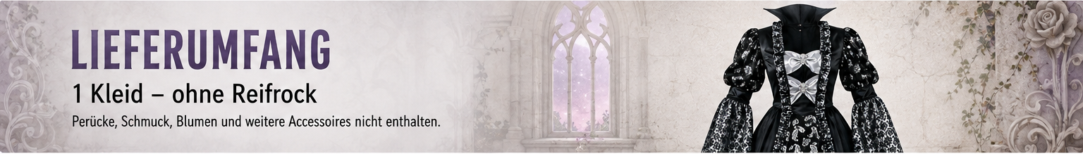 Hoher Kragen und silberne Schleifen mit Totenkopfdetails am Dark-Princess-Kleid