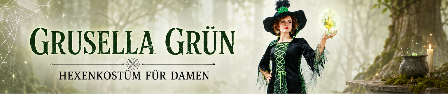 Damen-Hexenkostüm Grusella in Schwarz und Grün