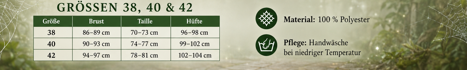Produktdetails und Größentabelle zum Hexenkostüm Grusella