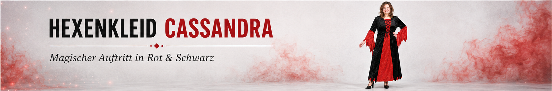 Damen-Hexenkostüm Cassandra in Rot und Schwarz mit langem Kleid
