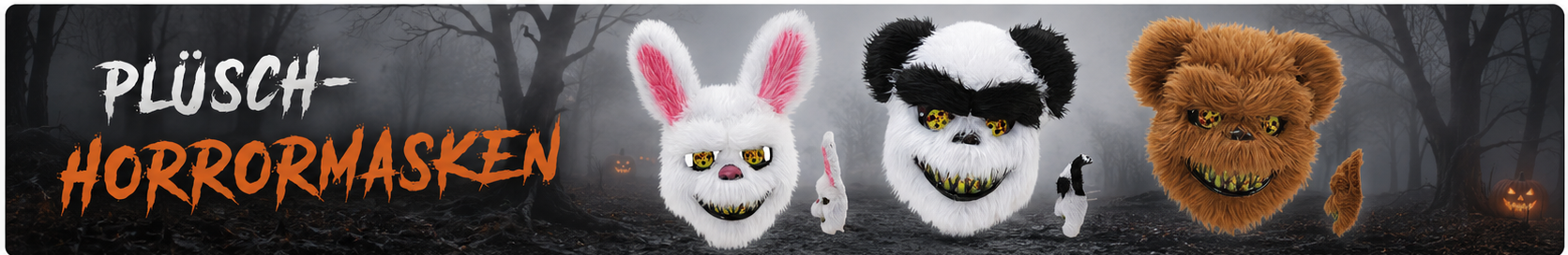 Plüsch-Horrormasken für Erwachsene als Panda, Hase oder Bär