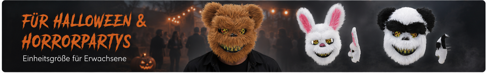 Plüsch-Horrormaske für Erwachsene auf einer Halloween-Party