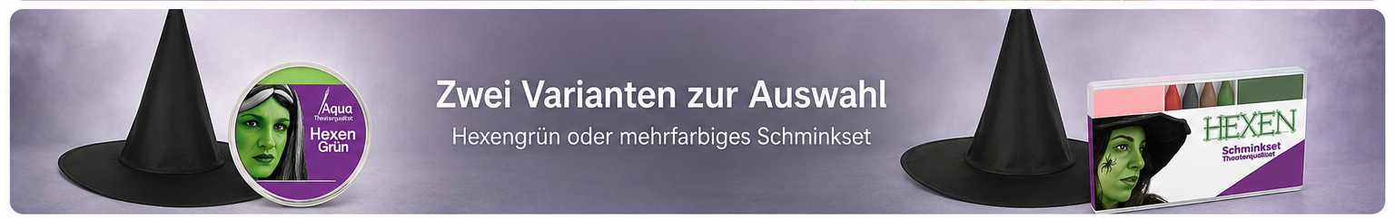Hexenhut mit Hexengrün oder mehrfarbigem Hexen Schminkset