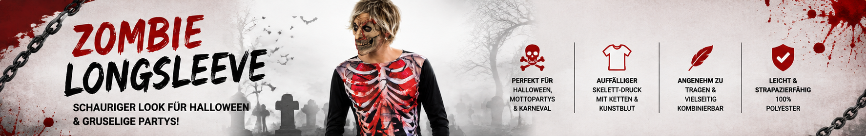 Zombie Shirt für Herren mit blutigem Skelett-Druck