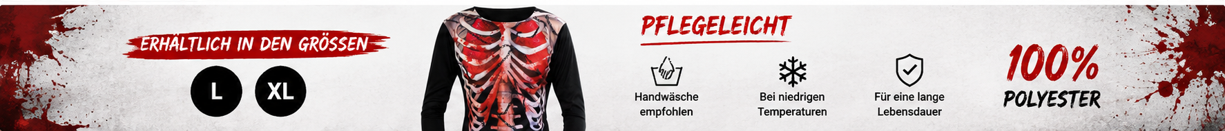 Produktdetails zum schwarzen Zombie Shirt für Halloween