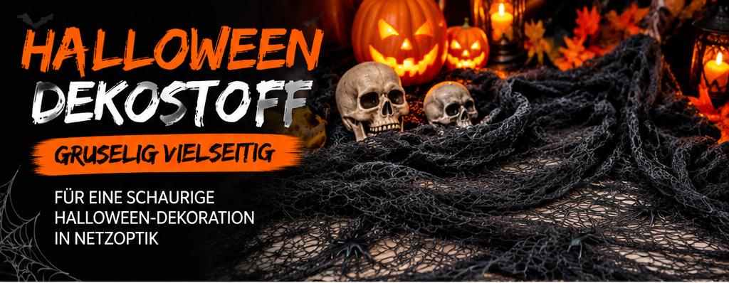 Schwarzer Halloween Dekostoff in gruseliger Netzoptik