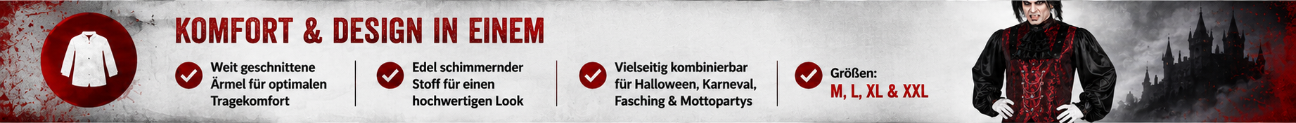 Vampir Hemd Damian mit weiten Ärmeln und dunkelrotem Muster
