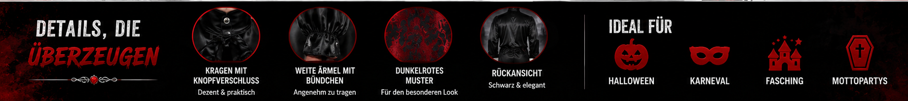 Details des Vampir Hemds Damian für Halloween und Karneval