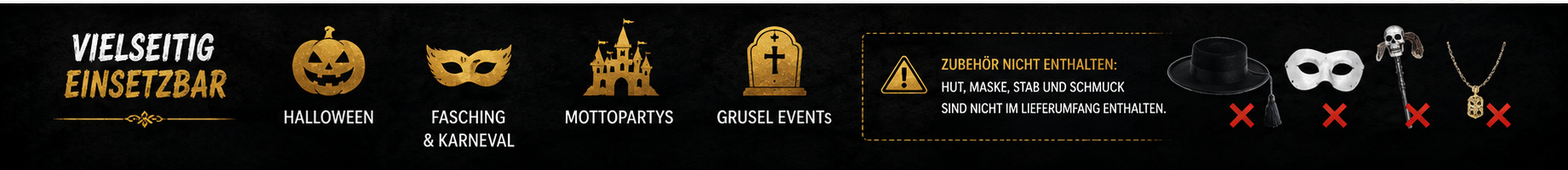 Schwarz-goldenes Priesterkostüm für Halloween Karneval und Mottoparty