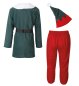 Preview: Kostüm Outfit Weihnachtself für Erwachsene - 4-teiliges Set: Oberteil Hose Mütze & Gürtel langarm Fleece
