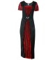Mobile Preview: Damen-Kostüm Vampir Vampirzähne Dragular Blut  rot schwarz gestreift langes Kleid