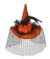 Preview: Hexenhut mit Clip in Orange für Erwachsene mit Netz und Rosen Halloween Haarschmuck Kopfbedeckung