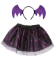 Preview: Halloween Kostüm Set: Fledermaus Haarreif & Tüllrock - Schwarz/Lila - Größe 104/116 - Perfekt für Mädchen - Spooky Bat Outfit