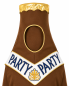 Preview: Detailansicht des Bierflaschen Kostüms mit goldfarbenem Flaschenverschluss und Party Schriftzug