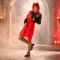 Preview: Rot-schwarzes Damenkostüm Damenteufel in einer hellen Halloween-Kulisse