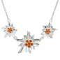 Preview: Silberfarbene Edelweiß Kette mit drei Blüten und orangefarbenen Schmucksteinen