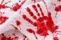 Preview: Nahaufnahme des Halloween Dekostoffs mit rotem Handabdruck