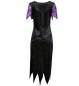 Preview: Rückansicht des violett-schwarzen Damen-Hexenkleides mit asymmetrischem Saum