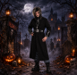 Preview: Schwarzer Punkmantel für Erwachsene im Gothic Look als Halloween Kostüm