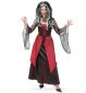 Preview: Rot-schwarzes Damen-Vampirkleid mit langem Rock und weiten Fledermausärmeln