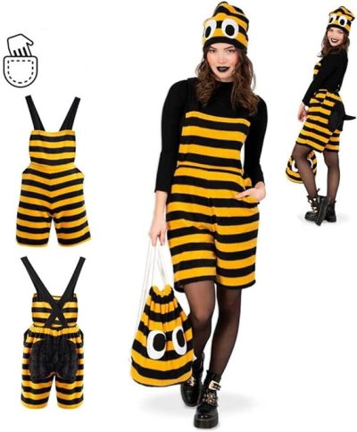 Kostüm Set Hummel Biene Latzhose und Turnbeutel Hummelkostüm Bienenkostüm Damenkostüm