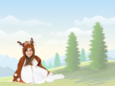 Kostüm Outfit Cape Rehlein Rentier Umhang Waldtier mit Kapuze und Ohren und Geweih für Kinder