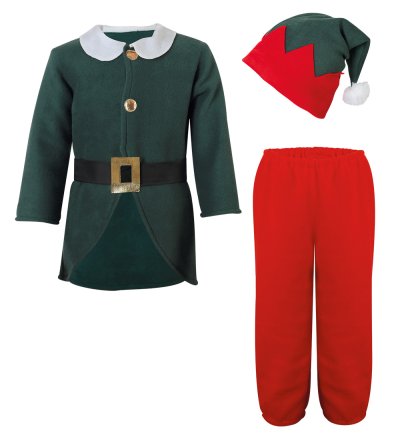 Kinder Elf Kostüm Set - Weihnachtskostüm mit Mütze, Jacke, Gürtel und Hose für Weihnachten, Festtagsfotos und Theateraufführungen, Verkleidung, weiches Fleece