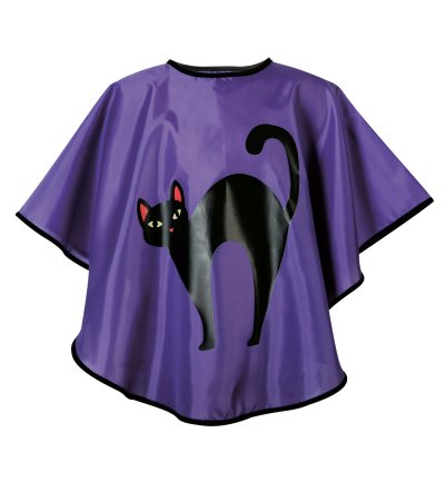Kostüm Umhang mit schwarzer Katze – lila Cape für Mädchen – Verkleidung für Halloween, Fasching & Karneval