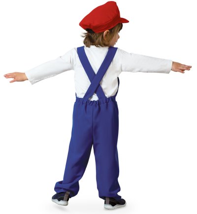 Klempner-Latzhose in blau mit roter Mütze – Blaues Outfit für kleine Handwerker, Gr. 104-128, Partyoutfit