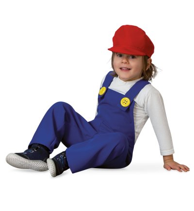 Klempner-Latzhose in blau mit roter Mütze – Blaues Outfit für kleine Handwerker, Gr. 104-128, Partyoutfit