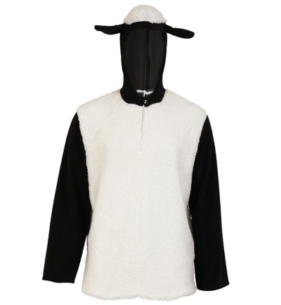 Kostüm "Schaf" Oberteil mit Kapuze Schafohren Weiß Schwarz Farm Tierisch Karneval Fasching mottoparty Gr M, XL