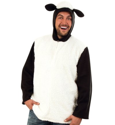 Kostüm "Schaf" Oberteil mit Kapuze Schafohren Weiß Schwarz Farm Tierisch Karneval Fasching mottoparty Gr M, XL