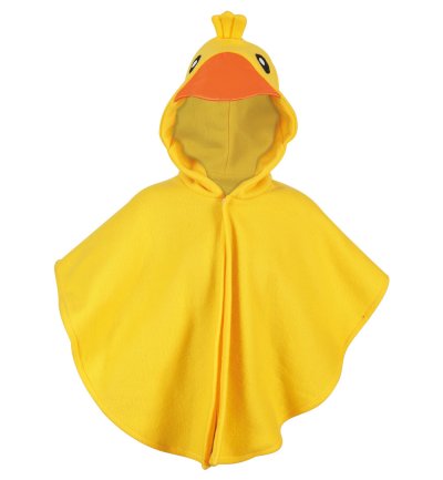 Kinder Kostüm Ente – gelber Fleece Poncho mit Kapuze – Enten Cape für Karneval, Fasching & Mottopartys