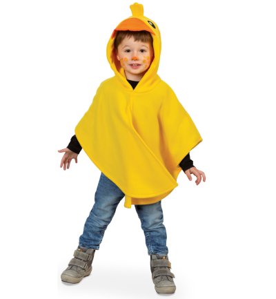 Kinder Kostüm Ente – gelber Fleece Poncho mit Kapuze – Enten Cape für Karneval, Fasching & Mottopartys