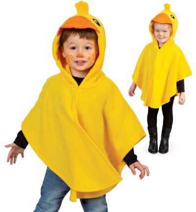 Kinder Kostüm Ente – gelber Fleece Poncho mit Kapuze – Enten Cape für Karneval, Fasching & Mottopartys