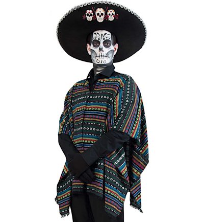 Poncho EL Paco Überwurf bunt Mexikanisch Tag der Toten Dia de los Muertos Siesta