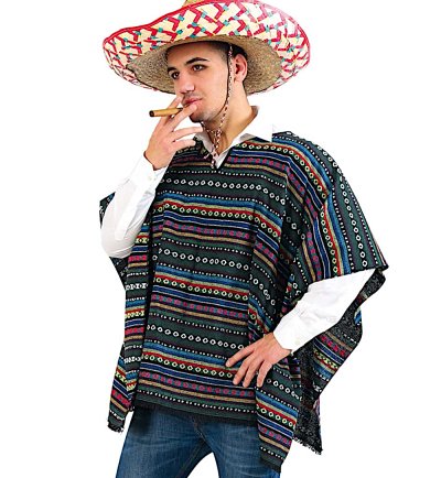 Poncho EL Paco Überwurf bunt Mexikanisch Tag der Toten Dia de los Muertos Siesta