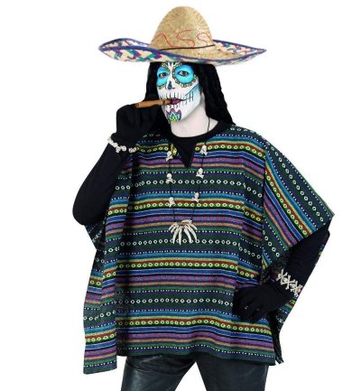 Poncho EL Paco Überwurf bunt Mexikanisch Tag der Toten Dia de los Muertos Siesta
