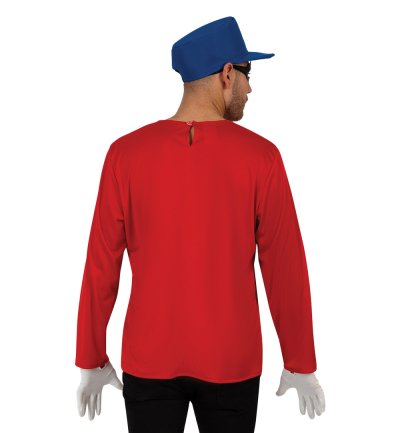Buntes Comic Kostüm Herren – Lustige Verkleidung in Rot & Blau, Langarmshirt, Mütze & Maske – Kreatives Männerkostüm