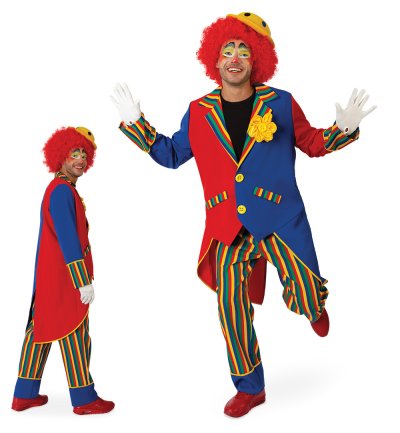 Clown Kostüm für Erwachsene – 2-teiliges Kostüm mit bunter Frackjacke & Streifenhose – Fasching Zirkus Verkleidung Unisex